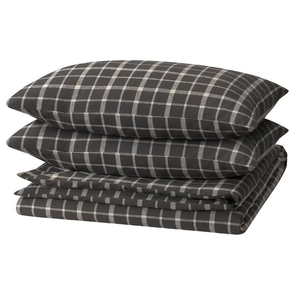 IKEA STRUTBRAKEN Queen Duvet Cover and Pillowcase(s) Cotton Gray Check Pattern - Picture 2 of 8